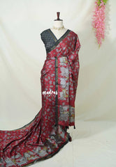 Pinkish Maroon - Ananya - Soft Mangalore Silk Saree with Pichwai Lotus And Cow Prints - Best for Office Wear