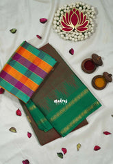 Dual Shade Muted Maroon - Andal - Mercerised Cotton with Silk Finish Kanchi Border and Buttas with Madras Kattam Silk Blouse - Perfect for Regular Wear | Casual Wear