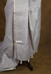 Dove Grey with lilac tint - ANJALI - Soft Tissue linen Saree with Floral Prints - Perfect for Office Wear | corporate meetings | College