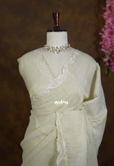 Creamy Dry Elachi Green - ANJALI - Soft Tissue linen Saree with Cut Embroidery Border - Perfect for Festive Wear