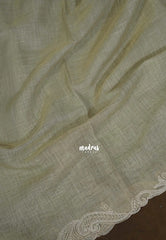 Creamy Dry Elachi Green - ANJALI - Soft Tissue linen Saree with Cut Embroidery Border - Perfect for Festive Wear
