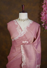 Antique Rosewood Pink - ANJALI - Soft Tissue linen Saree with Cut Embroidery Border - Perfect for Festive Wear