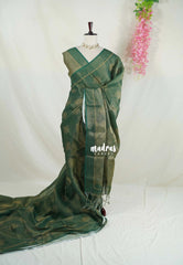 Dark Green - ANJALI - Soft Tissue linen Saree with Kolam Prints - Perfect for Festive Wear