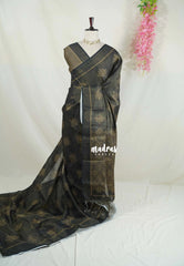 Nightfall Black - ANJALI - Soft Tissue linen Saree with Kolam Prints - Perfect for Festive Wear