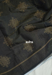 Nightfall Black - ANJALI - Soft Tissue linen Saree with Kolam Prints - Perfect for Festive Wear