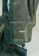 Teal Green - ANJALI - Soft Tissue linen Saree with Kolam Prints - Perfect for Festive Wear