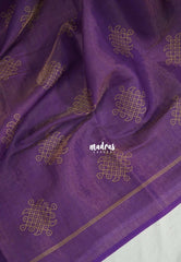 Royal Purple - ANJALI - Soft Tissue linen Saree with Kolam Prints - Perfect for Festive Wear