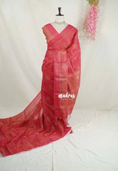 Reddish Pink - ANJALI - Soft Tissue linen Saree with Kolam Prints - Perfect for Festive Wear