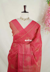 Reddish Pink - ANJALI - Soft Tissue linen Saree with Kolam Prints - Perfect for Festive Wear