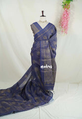 Midnight Blue - ANJALI - Soft Tissue linen Saree with Kolam Prints - Perfect for Festive Wear