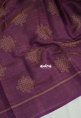Wine Purple - ANJALI - Soft Tissue linen Saree with Kolam Prints - Perfect for Festive Wear