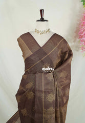 Coffee Brown - ANJALI - Soft Tissue linen Saree with Kolam Prints - Perfect for Festive Wear