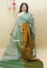 Apple Green - Soft Gold and silver Half and Half Tissue khadi - Best for Haldi / Mehendi function