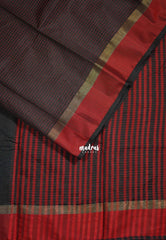 Dark Coffee Brown - Arani Semi Silk Saree Muthukattam with Skirt Border - Best for Regular Wear | Temple Visit