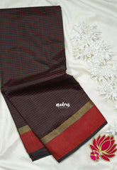 Dark Coffee Brown - Arani Semi Silk Saree Muthukattam with Skirt Border - Best for Regular Wear | Temple Visit
