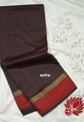 Dark Coffee Brown - Arani Semi Silk Saree Muthukattam with Skirt Border - Best for Regular Wear | Temple Visit