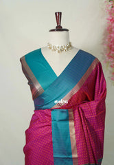 Magenta Pink - Arani semi silk saree with weaving plus buttas - Best for Regular Wear | Temple visit