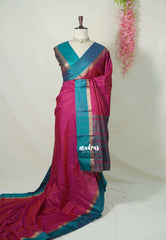 Magenta Pink - Arani semi silk saree with weaving plus buttas - Best for Regular Wear | Temple visit