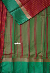Majestic Maroon with Green - Arani semi silk saree with weaving plus buttas - Best for Regular Wear | Temple visit