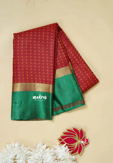 Majestic Maroon with Green - Arani semi silk saree with weaving plus buttas - Best for Regular Wear | Temple visit