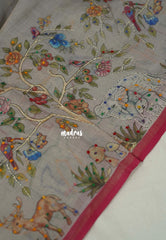 Steel Grey - Artisan Crafeted Soft Tissue linen Saree with Intricate Hand Embroidered French Knot Work