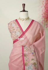 Muted Blush Pink - Artisan Crafeted Soft Tissue linen Saree with Intricate Hand Embroidered French Knot Work