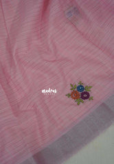 Soft Cotton Candy Pink - Artisan Crafeted Soft Tissue linen Saree with Checks and Intricate Hand Embroidered French Knot Work