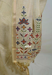 Sandal Beige - Artisan Crafted Soft Jute Linen with Ikkat Weaving Pallu - Best for Office Wear | Casual Wear