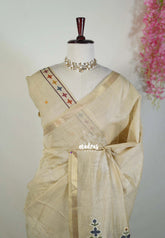 Sandal Beige - Artisan Crafted Soft Jute Linen with Ikkat Weaving Pallu - Best for Office Wear | Casual Wear