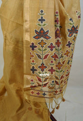 Sand Brown - Artisan Crafted Soft Jute Linen with Ikkat Weaving Pallu - Best for Office Wear | Casual Wear