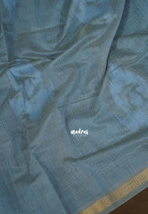 Greyish Blue - Artisan Crafted Soft Jute Linen with Bomkai Ikkat Weaving Pallu - Best for Office Wear | Casual Wear