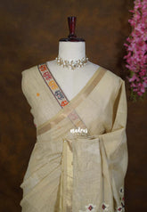 Creamy Muted Beige - Artisan Crafted Soft Jute Linen with Bomkai Ikkat Weaving Pallu - Best for Office Wear | Casual Wear