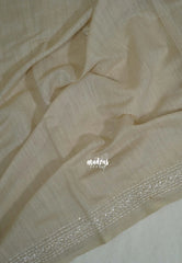 Muted Beige - Pragathi - Artisanal Kantha Stitch Handwork Linen Cotton Saree - Perfect for Office Wear | Summer wear | Casual Wear