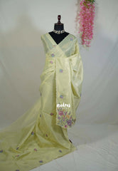 Pastel Yellowish Green - Kushboo Soft Tissue Silk Artisan Crafted Petite Embroidery - Perfect for Night Funtions