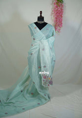 Pastel Turquoise Blue - Kushboo Soft Tissue Silk Artisan Crafted Petite Embroidery - Perfect for Night Funtions