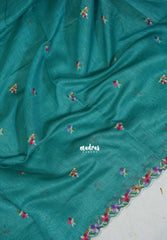 Teal Blue - Linen Cotton Saree with Petite Embroider Work - Perfect for Office Wear | Summer wear | Casual Wear