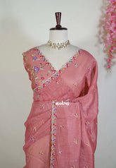 Rust Pink - Linen Cotton Saree with Petite Embroider Work - Perfect for Office Wear | Summer wear | Casual Wear