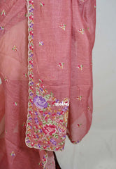 Rust Pink - Linen Cotton Saree with Petite Embroider Work - Perfect for Office Wear | Summer wear | Casual Wear