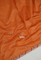 Safrron Orange - Linen Cotton Saree with Petite Embroider Work - Perfect for Office Wear | Summer wear | Casual Wear