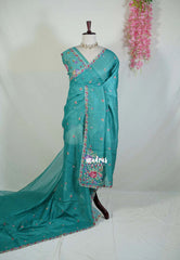 Teal Blue - Linen Cotton Saree with Petite Embroider Work - Perfect for Office Wear | Summer wear | Casual Wear