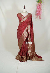 Majestic Maroon - Rich Art Silk Bandani Saree with Heavy Antique Zari Border and Rich Pallu - Perfect for Pooja Funtions | Festive Wear