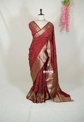 Majestic Maroon - Rich Art Silk Bandani Saree with Heavy Antique Zari Border and Rich Pallu - Perfect for Pooja Funtions | Festive Wear