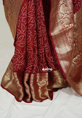 Majestic Maroon - Rich Art Silk Bandani Saree with Heavy Antique Zari Border and Rich Pallu - Perfect for Pooja Funtions | Festive Wear