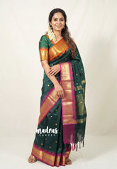 Dark Emerald Green - Avantika - Semi Mysore silk with Ganga Jamuna Border - Perfect for Festival Wear