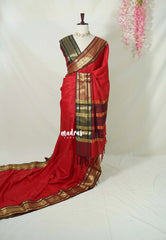 Spicy Red with Maroon - Avantika - Semi Mysore Silk Saree with Traditional Border - Perfect for Wedding Functions