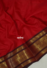 Spicy Red with Maroon - Avantika - Semi Mysore Silk Saree with Traditional Border - Perfect for Wedding Functions