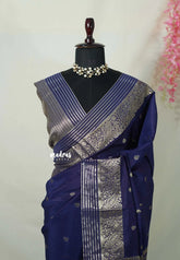 Deep Blue - Avantika - Semi Mysore silk buttas with zari border