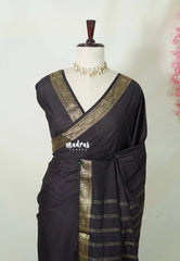Dark Chocolate Brown - Avantika - Semi Mysore silk with small border - Perfect for Festival Wear