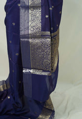 Deep Blue - Avantika - Semi Mysore silk buttas with zari border