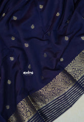 Deep Blue - Avantika - Semi Mysore silk buttas with zari border